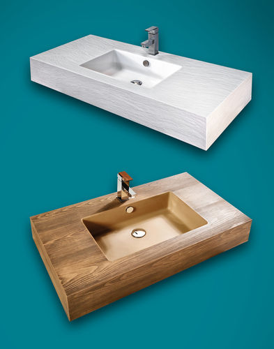 Vasque suspendue - CONSOLLE CON INTEGRATO - THERMO DESIGN - en pierre naturelle / rectangulaire / contemporaine