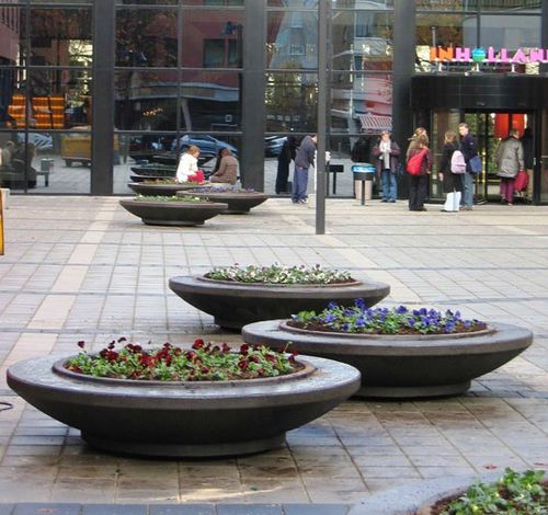 Jardinière en béton - DISH - Mago Urban - ronde / avec banc intégré / contemporaine