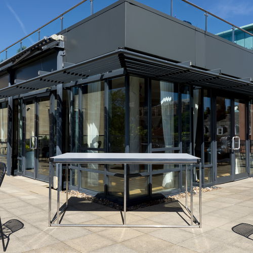 Table contemporaine - BUFFET CUBE - Forbes Group Ltd - en stratifié / avec piètement en aluminium / rectangulaire