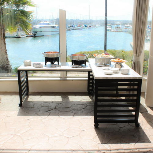 Table contemporaine - MOBILE NESTING BUFFET - Forbes Group Ltd - en bois massif / en acier inoxydable / en stratifié
