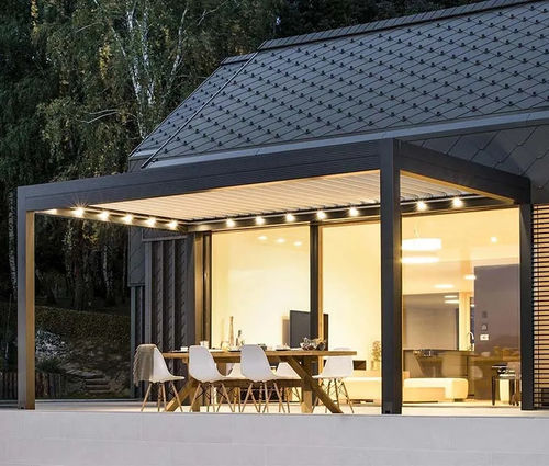 Pergola autoportée - Twist - Van Hoof - adossée / en aluminium thermolaqué / à lames orientables