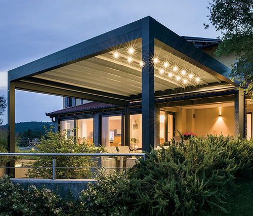 Pergola autoportée - Zenit - Van Hoof - adossée / en aluminium / couverture coulissante en toile PVC