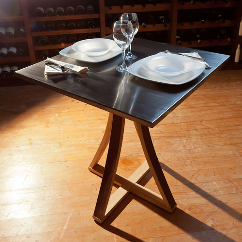 Table bistrot contemporaine - OG0001FU-T - Pasquini Marino - en bois / en acier inoxydable brossé / carrée