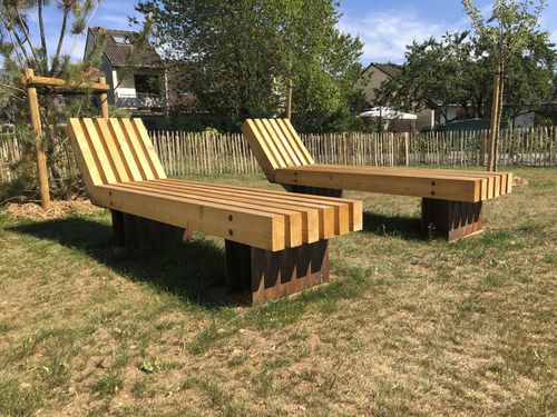 Bain de soleil contemporain - PK70 - en mélèze / en acier COR-TEN® / de jardin