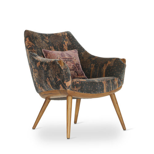Fauteuil contemporain - UCHO - ALANKARAM - en tissu / en bois / tapissé