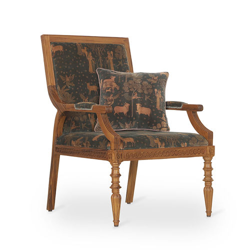 Fauteuil contemporain - MASANI - ALANKARAM - en cuir / bois / à coussins