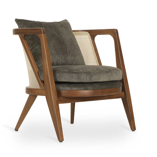 Fauteuil contemporain - RINGI - ALANKARAM - en tissu / en rotin / vert