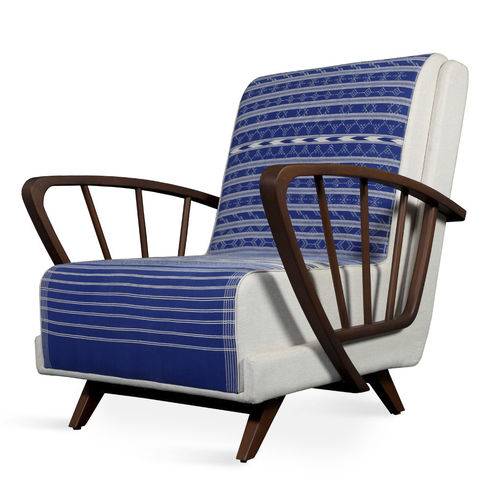 Fauteuil contemporain - FANI - ALANKARAM - en tissu / blanc / bleu