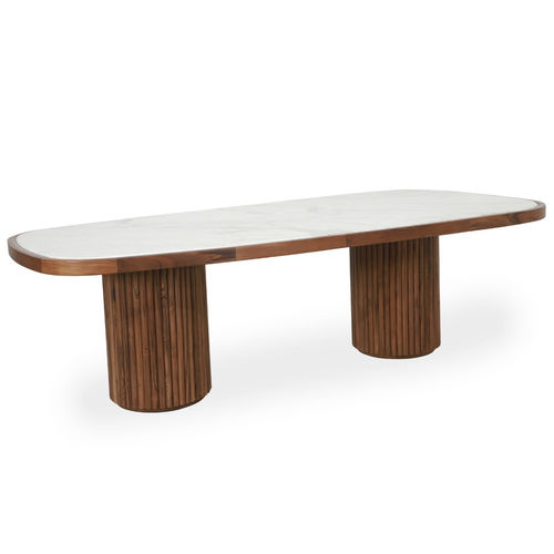 Table à manger contemporaine - OTUTU - ALANKARAM - en teck / en marbre / avec piètement en teck