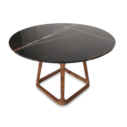 Table à manger contemporaine - KRUG - ALANKARAM - en pierre / en marbre / avec piètement en teck