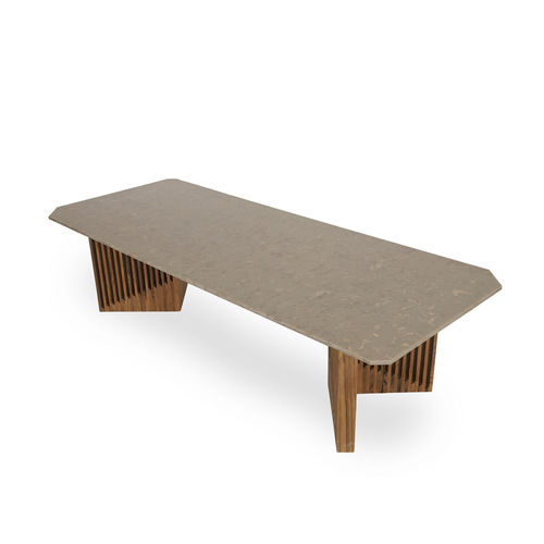 Table à manger contemporaine - Tyllog - ALANKARAM - en pierre / avec piètement en teck / rectangulaire