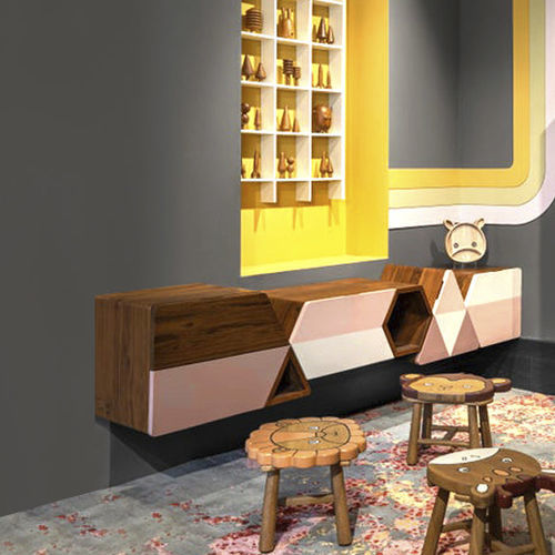 Ensemble TV mural moderne - TROKUTI - ALANKARAM - en bois massif / en teck / multicolore