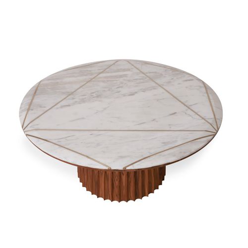 Table moderne - SILINDA - ALANKARAM - en teck / en quartz / avec piètement en teck