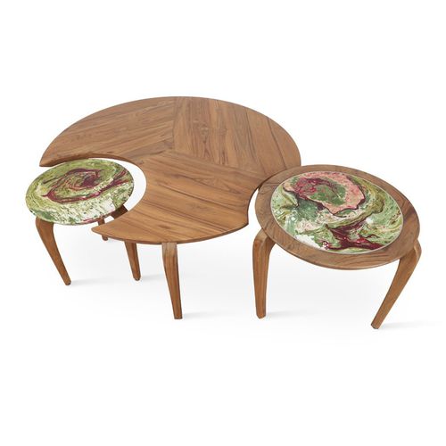 Table moderne - TOHA - ALANKARAM - en teck / avec piètement en teck / ronde