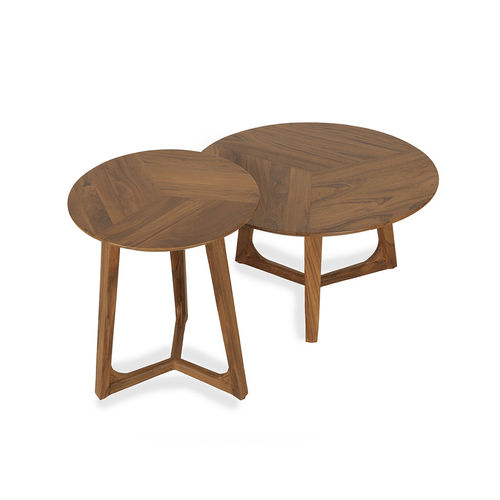 Table moderne - UNIDO - ALANKARAM - en teck / avec piètement en teck / ronde