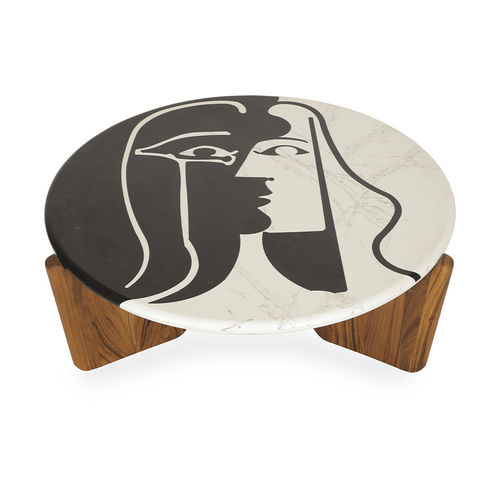 Table moderne - CUBISMO - ALANKARAM - en teck / en quartz / avec piètement en teck