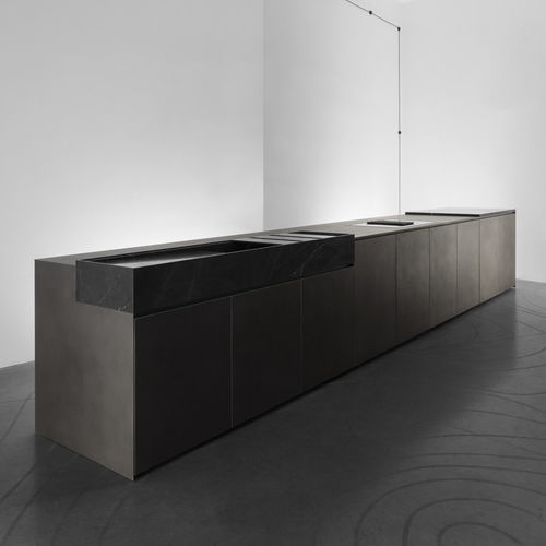 Cuisine contemporaine - M2 - Minimal Cucine - en placage de bois / avec îlot / dissimulée