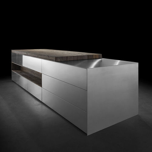 Cuisine contemporaine - M2 slide - Minimal Cucine - en placage de bois / avec îlot / sans poignée