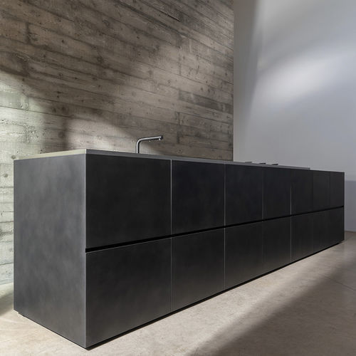 Cuisine contemporaine - M4 - Minimal Cucine - en placage de bois / avec îlot / sans poignée