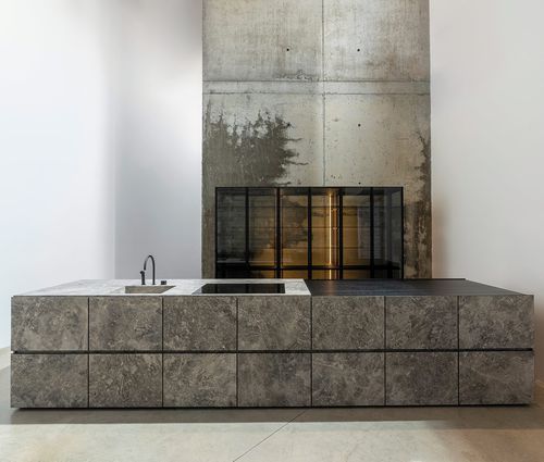Cuisine contemporaine - M6 - Minimal Cucine - en placage de bois / avec îlot / sans poignée
