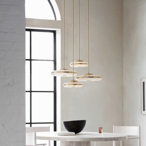 Lustre contemporain - BERAN  - BERT FRANK - en laiton / en albâtre / 4 ampoules