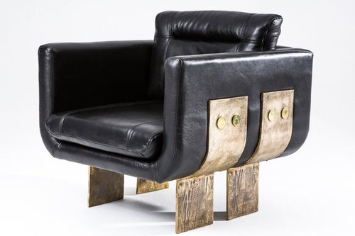Fauteuil contemporain - PRIMAL - EGG DESIGNS - en cuir / en laiton