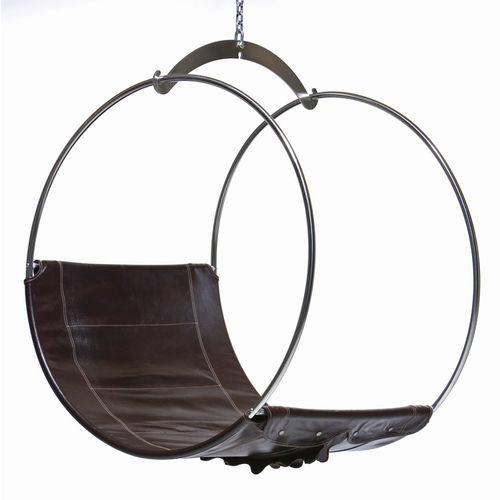 Fauteuil contemporain - EGG DESIGNS - en cuir / en osier / en acier inoxydable