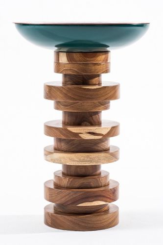 Table d'appoint contemporaine - VERDIGRIS - EGG DESIGNS - en bois / en cuivre / ronde