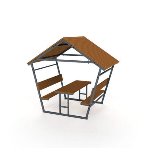 Ensemble table et bancs contemporain - 5023S - Astrus Playgrounds - en bois / en acier / de jardin