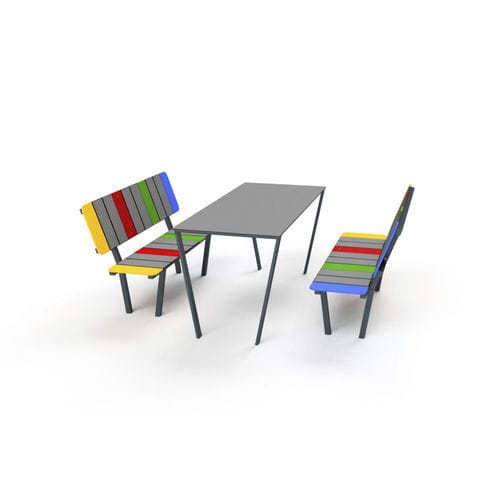 Ensemble table et bancs contemporain - 2025S - Astrus Playgrounds - en métal / de jardin / pour enfant
