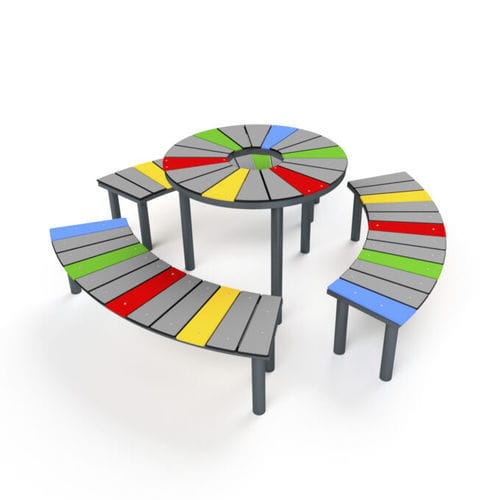 Ensemble table et bancs contemporain - 5019S - Astrus Playgrounds - en acier / pour enfant / d'extérieur
