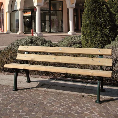 Banc de jardin contemporain - SALISBURGO - Pircher - en pin / en fonte / avec dossier