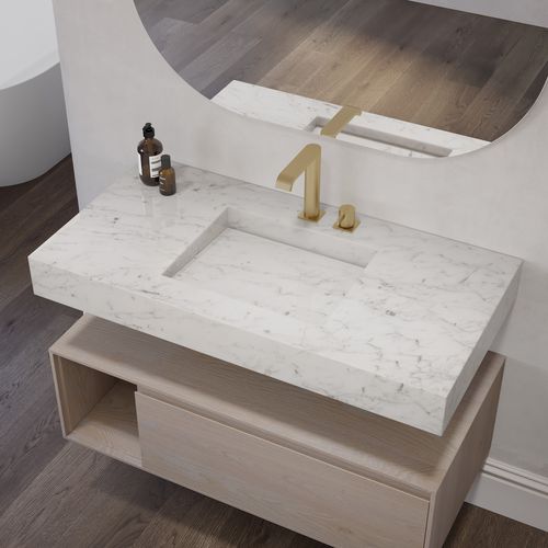 Vasque en marbre de Carrare - SAGITTA S SLIM - Riluxa - suspendue / avec plan intégré / sur mesure
