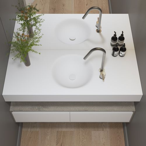 Vasque suspendue - RIGEL SLIM - Riluxa - en Corian® / avec plan intégré / sur mesure