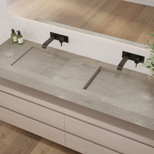 Vasque suspendue - PERSEUS SLIM - Riluxa - en Corian® / avec plan intégré / sur mesure