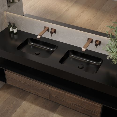 Vasque suspendue - ORION SLIM - Riluxa - en Corian® / avec plan intégré / sur mesure