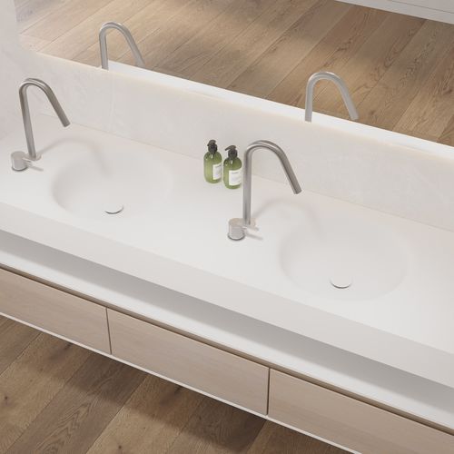 Vasque suspendue - RIGEL SLIM - Riluxa - en Corian® / avec plan intégré / sur mesure