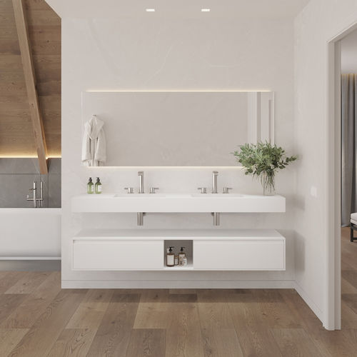 Vasque suspendue - PEGASUS SLIM - Riluxa - en Corian® / avec plan intégré / sur mesure