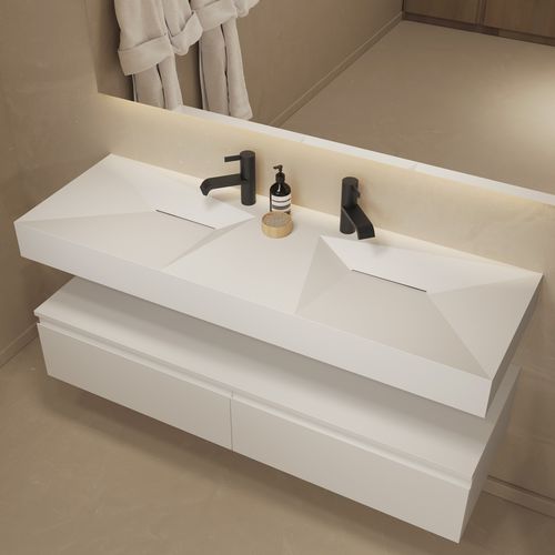 Vasque suspendue - LINARIA DOUBLE - Riluxa - en Solid Surface / sur mesure / double