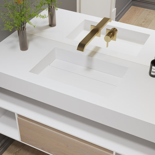 Vasque suspendue - BIHAM - Riluxa - en Corian® / avec plan intégré / sur mesure