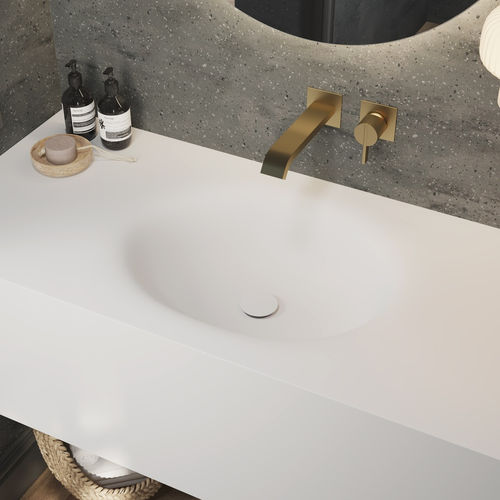 Vasque suspendue - DELTA - Riluxa - en Corian® / avec plan intégré / sur mesure