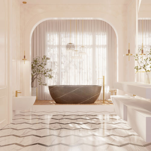 Baignoire ovale - ZURICH GREY ARA - Riluxa - en îlot / pour habitat / en Solid Surface