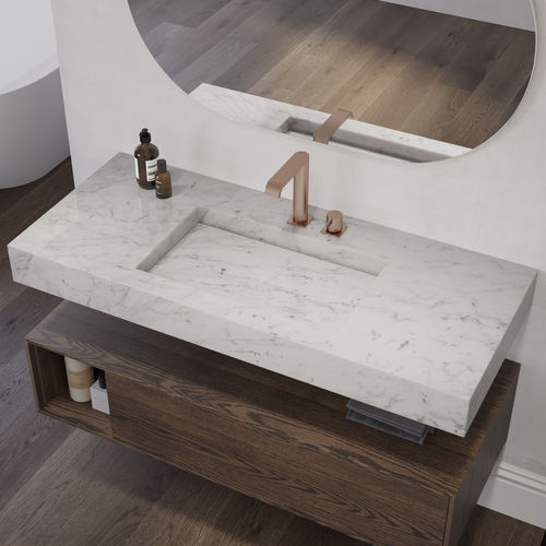 Vasque suspendue - GLIESE S SLIM - Riluxa - en marbre de Carrare / avec plan intégré / sur mesure
