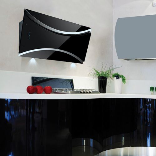 Hotte murale - LA-90-NERO-BG - Luxair Cooker Hoods Kitchen Extractors - avec éclairage intégré / design original / noire