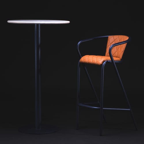Table mange-debout contemporaine - BICAtable Central High - BICA chair - en placage de bois / en marbre / avec piètement en acier à revêtement par poudre