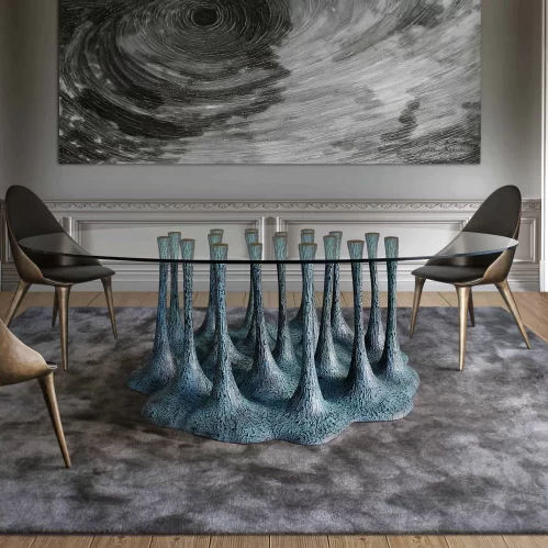 Table à manger design organique - AMAZÓNIA - KARPA - en verre trempé / avec piètement en résine / avec piètement en fibre de verre