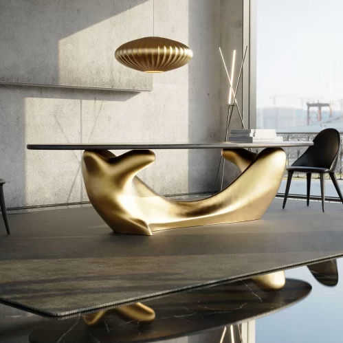 Table à manger contemporaine - INVICTA - KARPA - en verre trempé / avec piètement en résine / avec piètement en fibre de verre