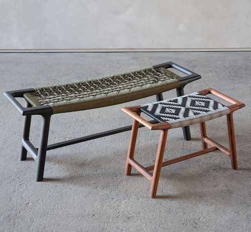 Banc contemporain - RUS - VOGEL - en iroko / en corde / sans dossier