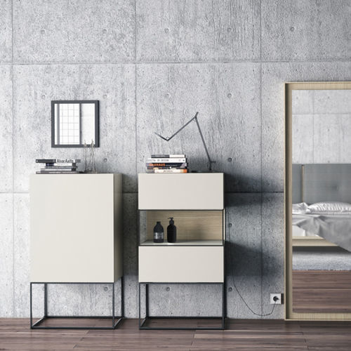 Chiffonnier contemporain - PLINTO 1P D - EMEDE - en chêne / en métal / blanc
