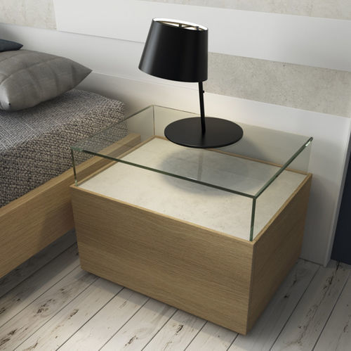 Table de chevet contemporaine - KLAS 1 AS - EMEDE - en verre / avec piètement en chêne / rectangulaire